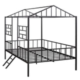 ZUN Metal House Bed Frame Full Size with Slatted Support No Box Spring Needed Black MF289094AAB