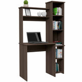 ZUN Smokey Oak 6-Shelf Writing Desk with Built-in Bookcase B06280292