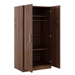 ZUN 2-Door Wooden Wardrobe Armoire with 3 Storage Shelves, Brown 07725847