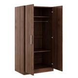 ZUN 2-Door Wooden Wardrobe Armoire with 3 Storage Shelves, Brown 07725847