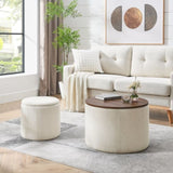 ZUN 2-Piece Set Round Chenille Storage Ottoman, Equipped with a Drum Shaped Small Stool, Storage Space, W487P179601