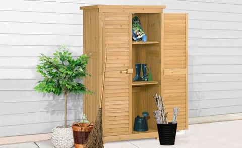 ZUN TOPMAXen Garden Shed 3-tier Patio Storage Cabinet Outdoor Organizeren Lockers with Fir WF285327AAA