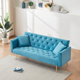 71 inch convertible love seat sofa, American retro, light blue velvet, suitable for small living W1658P191740