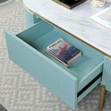 Glam Contemporary Light Teal 1pc End Table White Faux Marble Top Living Room Table Open Bottom B011P184960