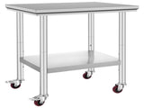 Stainless Steel Work Table 30 x 24 x 33 Inch, 700 lbs Capacity with Wheels, Adjustable Heights, 50651686
