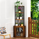 ZUN Corner Shelf with Doors, 65" Cabinet with Shelves & Wine Glass Rack, 6 Tier Bookshelf Display T3177P268172