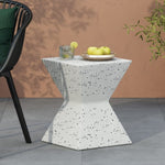 ZUN 14.75" White Terrazzo Finish Prismatic Symmetry Concrete Outdoor Side Table with Prismatic Design – N767P192084W