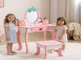 White MDF spray-painted 1-drawer 2-desktop storage box children's dressing table set with Apple 42044197