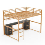 ZUN Full Size Metal Loft Bed with Desk, Drawers and Bedside Tray, Charging Station, USB and socket 86910642