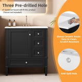 30 Inch Vanity with Ceramic Sink, Grey with 3 Drawers, Solid Wood Frame Modern N710P247499B