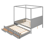 ZUN Queen Size Canopy Platform Bed with Twin Size Trundle and Three Storage Drawers,Gray 45763716