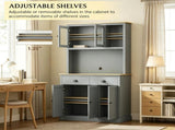 71" Gray Freestanding Kitchen Pantry Cabinet Modern Tall Hutch with Wide Countertop and Custom 84513500