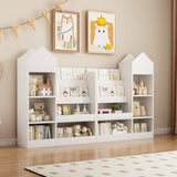 ZUN White Kids Wooden Bookshelf Toy Storage Organizer with Bookcase, Kid's Bin Storage Unit with 6 W2876P233554