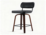 1pcs Bar Stool, Solid Iron Tube Backrest, PU Upholstery, Curved Wood Legs, Swivel Bar Chair, Black 29325843