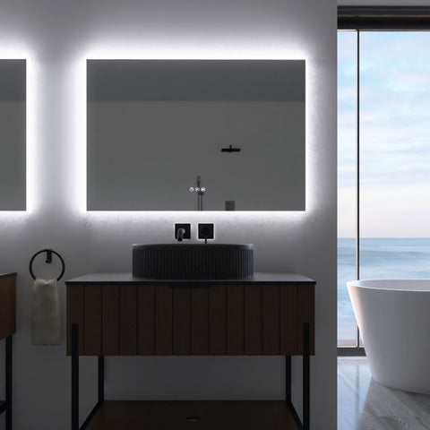 ZUN 40 x 28 in. Rectangular Acrylic Framed Dimmable Anti-Fog LED Bathroom Vanity Mirror W716P233447