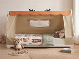 Twin Size Montessori House Floor Bed with Removable Canopy Tent, Solid Wood Kids Bed with Guardrails 81025719