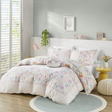 ZUN Full/Queen Floral Reversible Cotton Duvet Cover Set with Throw Pillow B035P217814