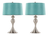 Ashland 27" Contemporary Metal Table Lamp in Brushed Nickel with Turquoise Textured Linen Shade from B202P224090
