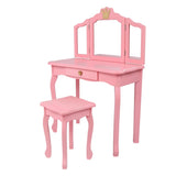 Children's Wooden Dressing Table Three-Sided Folding Mirror Dressing Table Chair Single Drawer Pink 80607210