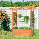 ZUN 43.5*17.5*44.5 In Fir With Arched Lattice Raised Garden Bed Wooden Planting Frame Teak Color 98677889