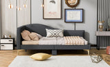 Full Size Upholstered Daybed with Headboard and Armrest, Support Legs, Grey WF318303AAE