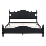 Queen Size Wood Platform Bed Frame,Retro Style Platform Bed with Wooden Slat Support,Black WF310132AAB
