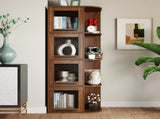 Tall Display Cabinet with Fluted Glass Doors, Freestanding Bookcase and Open Shelves, Modern Accent W331P533618