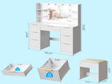White particleboard with a melamine finish, 7 drawers, 4 shelves, a dressing table set with 10 62304940