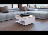Lift Top Coffee Table, Casters, One Shelf, White / Light Oak B097132912