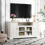 ZUN U-Can TV Stand for TV up to 65in with 2 Tempered Glass Doors Adjustable Panels Open Style Cabinet, WF287841AAK