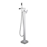 Bathroom Freestanding Waterfall Tub filler Matte Black Floor Mount Faucet with Hand Shower W1224105987