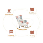 ZUN Rocking Chair with ottoman, Mid Century Fabric Rocker Chair with Wood Legs and Patchwork Linen for W561P175989