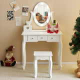 Kids Vanity Set with Mirror and Lights and Stool, 5 Storage Drawers, Pretend Play Princess Makeup 80505306