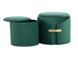 Contemporary Nesting Ottoman Set in Green Velvet with Gold Metal Accent Pieces B202P223722