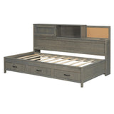 Twin Size Wooden Daybed with 3 Storage Drawers, Upper Soft Board, shelf, and a set of Sockets and N708P263524E
