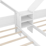 Double Twin Size Platform Bed with House-shaped Headboard and a Built-in Nightstand, White WF306928AAK