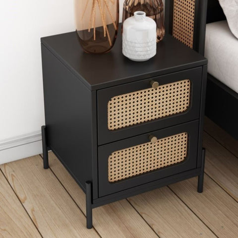 ZUN Modern Cannage Rattan Wood Closet 2-Drawer Side Table End Table Nightstand for Bedroom, Living Room, 33900432