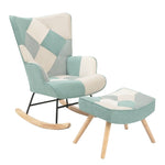 ZUN Rocking Chair with ottoman, Mid Century Fabric Rocker Chair with Wood Legs and Patchwork Linen for W561P175990