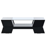 ZUN ON-TREND 6mm Glass-Top Coffee Table Open Shelves and Cabinets, Geometric Style Cocktail Table WF299270AAB