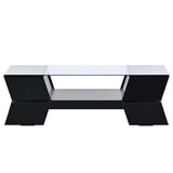 ZUN ON-TREND 6mm Glass-Top Coffee Table Open Shelves and Cabinets, Geometric Style Cocktail Table WF299270AAB