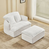 Convertible Compressed Sofa Chair with Ottoman, Modern Corduroy Fabric Armchair for Small Spaces, W1036P251805
