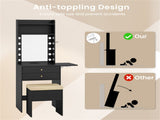 3-Color LED Lighted Vanity Desk with Charging Station - Foldable Makeup Table & Cushioned Stool Set 83295771