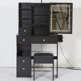 Small Size Left Drawer Desktop Vanity Table Cushioned Stool, 2 AC2 USB Power Station, Hair dryer W936P226037