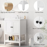24" White Modern Sleek Bathroom Vanity Elegant Ceramic Sink with Solid Wood Frame Open Style Shelf N725P189823K