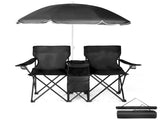 Portable Outdoor 2-Seat Folding Chair with Removable Sun Umbrella Black 57458005