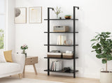 5-layer wall-mounted household steel-wood shelf, density board, iron frame, 61*30.5*182.88cm, black 64446382