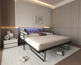 Twin Daybed with RGB LED Lights & Charging Station, Height Adjustable Day Bed Frame with Trundle, W2129P244576