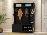 Hall Tree with 6 Hooks,Coat Hanger, Entryway Bench, Storage Bench,for Entrance, Hallwa,black W1321P444289