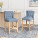 ZUN Vienna Contemporary Fabric Tufted Wingback 27 Inch Counter Stools, Set of 2, Light Blue and Natural 64853.00LBLU