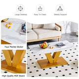 ZUN Modern minimalist coffee table. Tempered glass with stickers tabletop,golden MDF pillars. Suitable W1151P149689